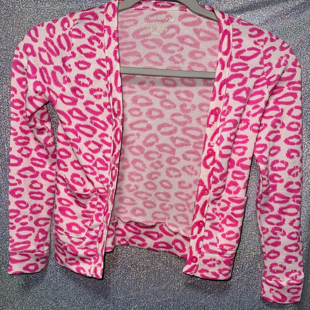 Pink Leopard Print Kids Cardigan